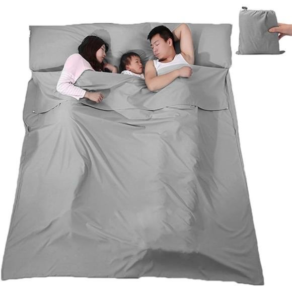 Sleeping Bag Liner, Portable Soft Travel and Camping Sheet withCarry Bag, Gray
